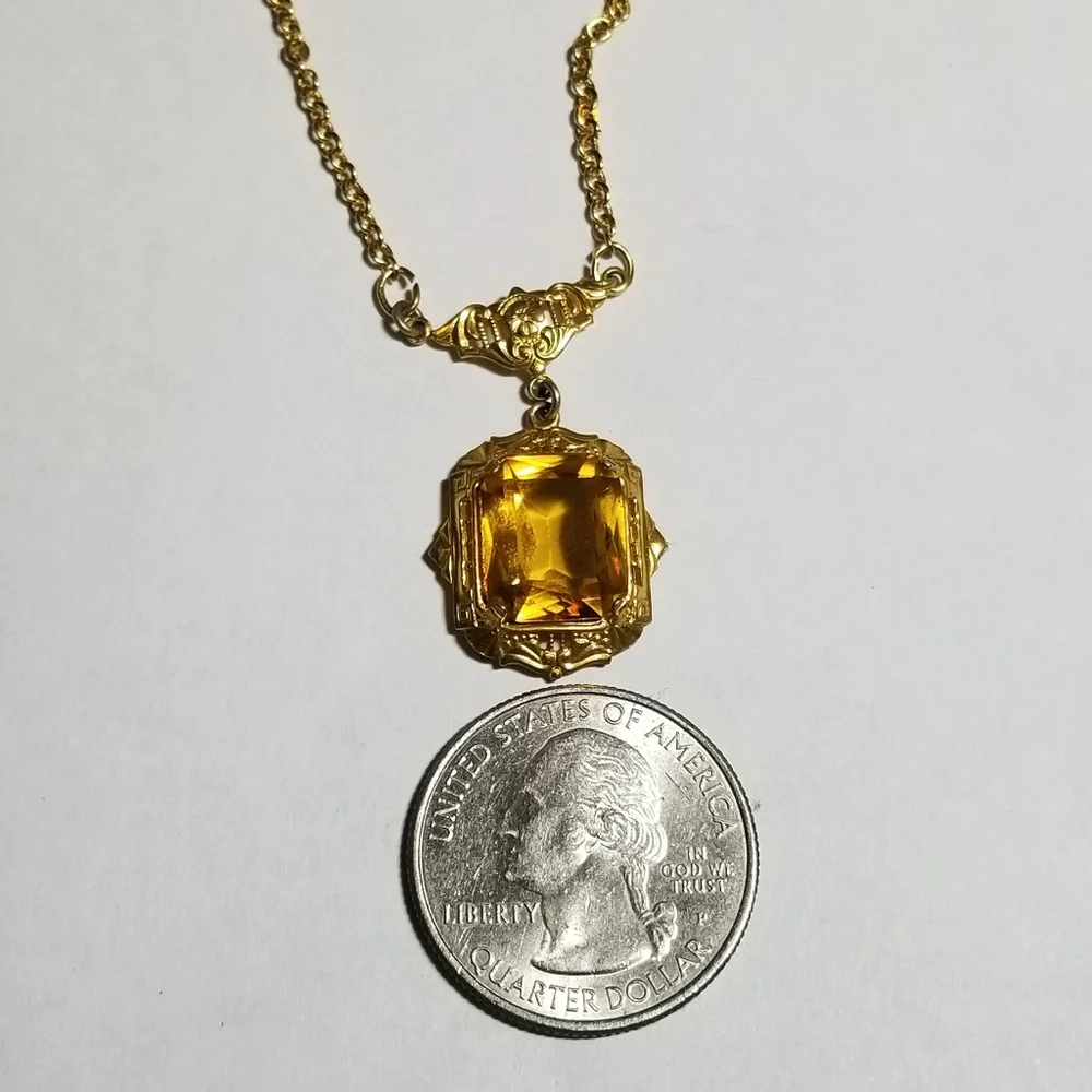 Vintage Art Deco necklace yellow gem gold tone faceted 1920s 1930s Gatsby